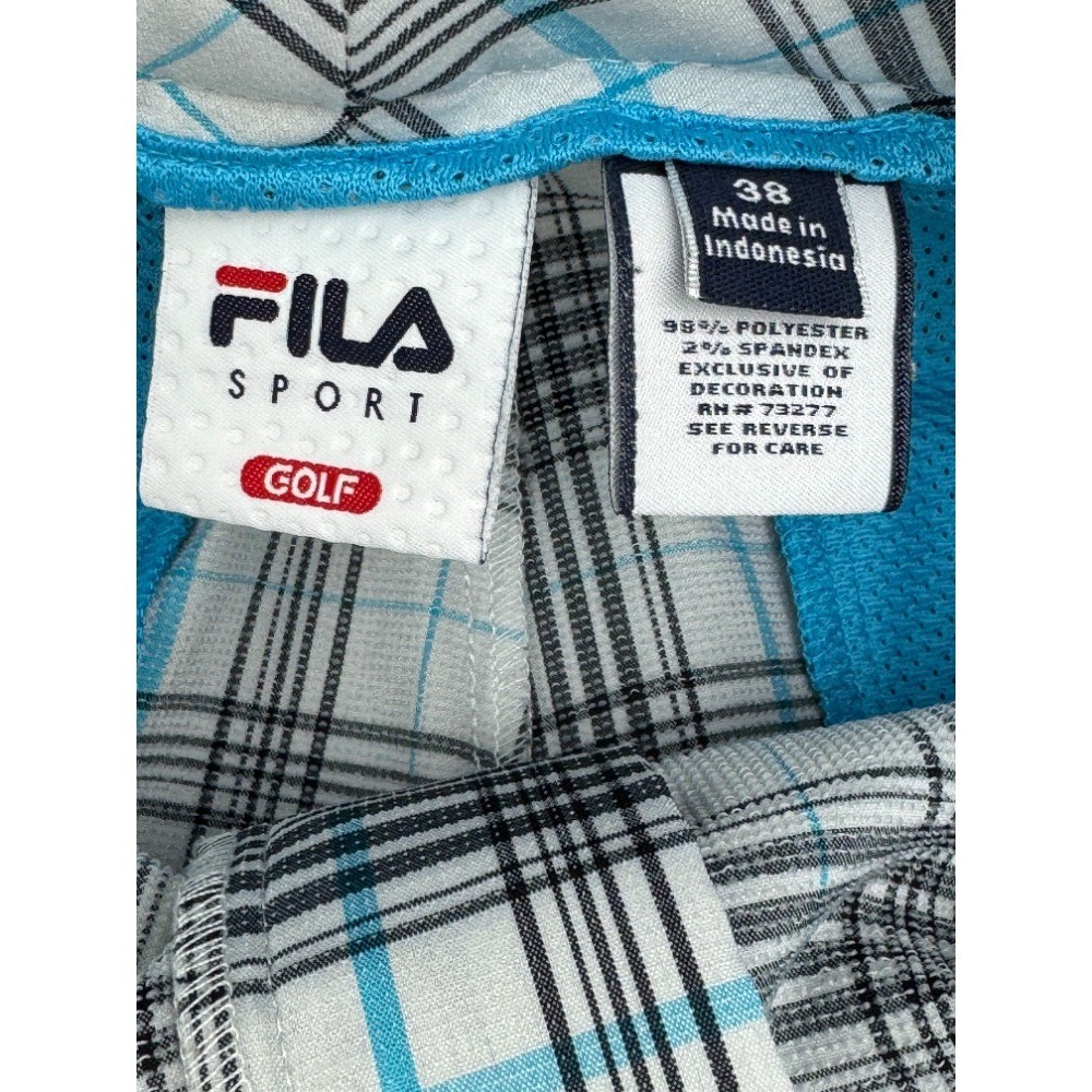 Fila Sport Golf Shorts Men's 38 White Turquoise Black Plaid Tech Stretch Pockets - Picture 8 of 9